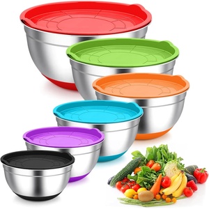 image:imageTeamFar Mixing Bowls Black Mixing Bowls with Lids Set Stainless Steel Nesting Salad Bowl with Airtight Lid amp Silicone Bottom Non Slip amp Stackable  Set of 646262  151  07 QtMulticolor