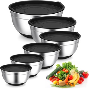 image:imageTeamFar Mixing Bowls Black Mixing Bowls with Lids Set Stainless Steel Nesting Salad Bowl with Airtight Lid amp Silicone Bottom Non Slip amp Stackable  Set of 646262  151  07 QtBlack
