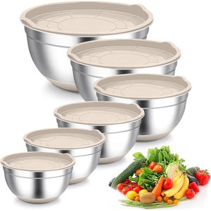 image:imageTeamFar Mixing Bowls Black Mixing Bowls with Lids Set Stainless Steel Nesting Salad Bowl with Airtight Lid amp Silicone Bottom Non Slip amp Stackable  Set of 646262  151  07 QtKhaki