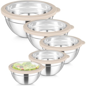 image:imageTeamFar Mixing Bowls Set 45315107 QT Stainless Steel Nesting Salad Bowls with Airtight Lids For ServingMixingStoring NonToxic amp Heavy Duty Visible amp Easy Clean Black Set of 5Khaki