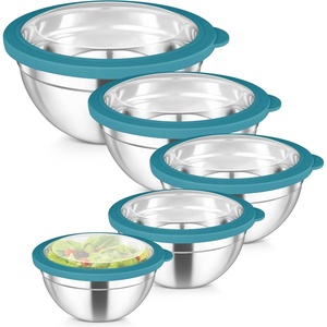 image:imageTeamFar Mixing Bowls Set 45315107 QT Stainless Steel Nesting Salad Bowls with Airtight Lids For ServingMixingStoring NonToxic amp Heavy Duty Visible amp Easy Clean Black Set of 5Dark Blue