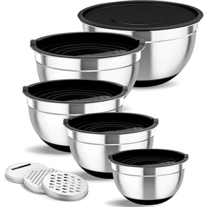 image:imageTeamFar Mixing Bowls Set of 5 Stainless Steel Nesting Salad Bowl with Lid amp 3 Grater Attachments for Salad MixingFood Storage Healthy Airtight Lid amp Nonslip Bottom  463525151 QTBlack