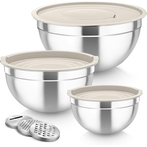 image:imageTeamFar Mixing Bowls Stainless Steel Nesting Salad Bowls with Lids Set of 3 amp 3 Grater Attachments For MixingServingStoring Nontoxic amp Longlasting Size 463  15 QT BlackKhaki