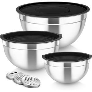 image:imageTeamFar Mixing Bowls Stainless Steel Nesting Salad Bowls with Lids Set of 3 amp 3 Grater Attachments For MixingServingStoring Nontoxic amp Longlasting Size 463  15 QT BlackBlack