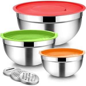 image:imageTeamFar Mixing Bowls Stainless Steel Nesting Salad Bowls with Lids Set of 3 amp 3 Grater Attachments For MixingServingStoring Nontoxic amp Longlasting Size 463  15 QT BlackMulticolor
