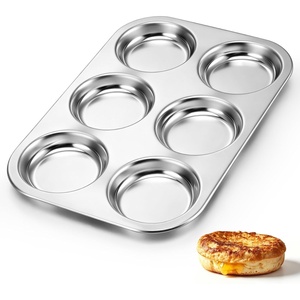 image:imageTeamFar Muffin Top Pan 2 PCS 6 Cavity Stainless Steel Shallow Cupcake Pan Muffin Tin for Baking Yorkshire Pudding Whoopie Pie Egg Bite Hamburger Bun Non Toxic amp Dishwasher Safe1
