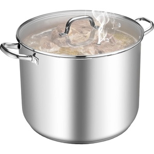 image:imageTeamFar Stainless Steel Stock Pot 24QT Large Stockpot Triply Bottom Cooking Soup Pot with Glass Lid for Induction Gas Glass Stovetops Non Toxic amp Heavy Duty Large Size amp Easy Clean24 Quarts