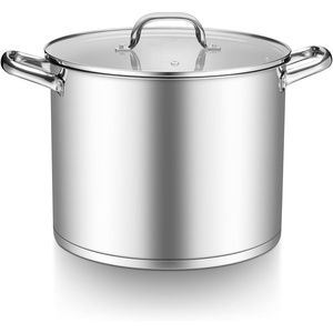 image:imageTeamFar Stainless Steel Stock Pot 24QT Large Stockpot Triply Bottom Cooking Soup Pot with Glass Lid for Induction Gas Glass Stovetops Non Toxic amp Heavy Duty Large Size amp Easy Clean14 Quarts