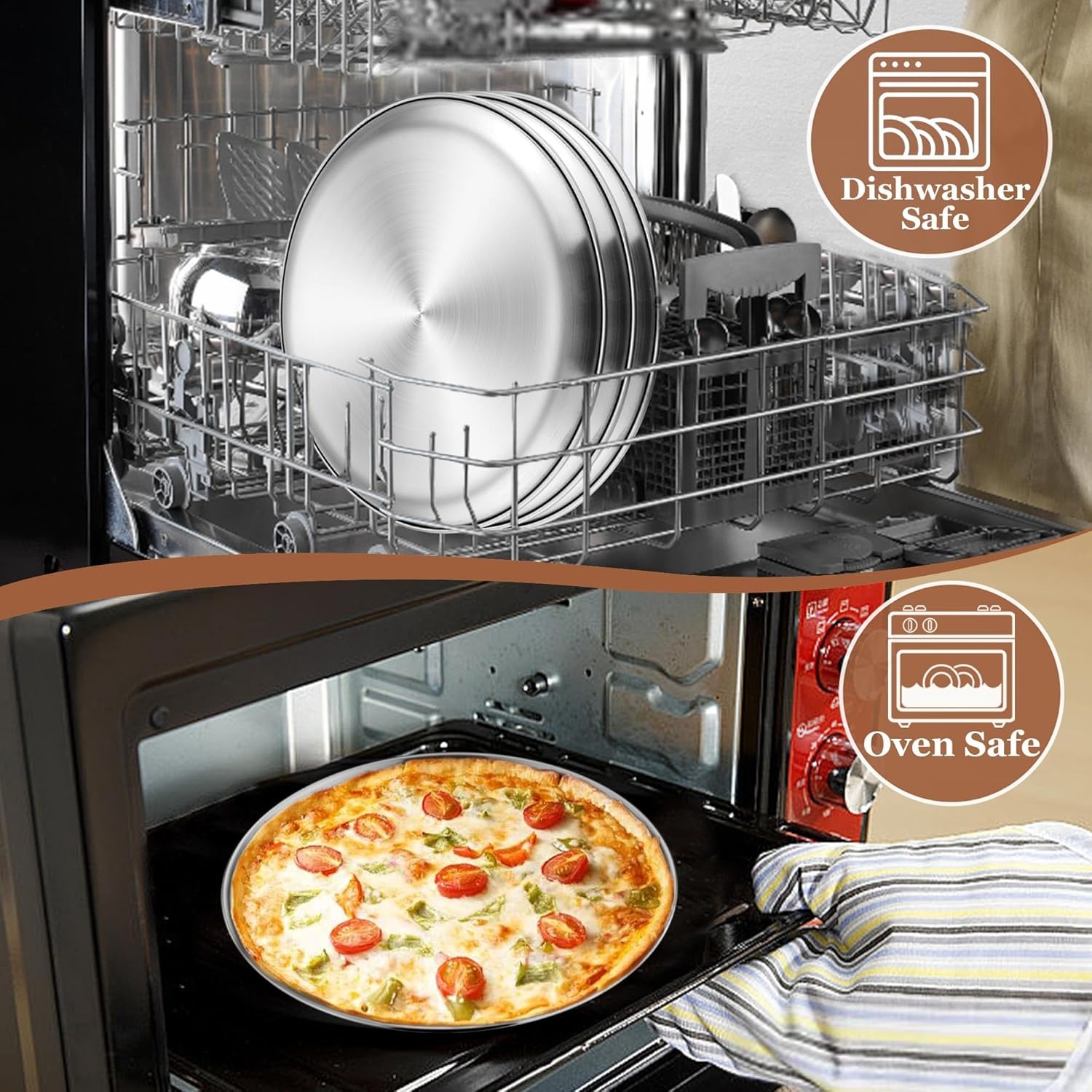 image:imageTeamFar 9 Inch Pizza Pan Stainless Steel Small Crispy Pizza Tray Round Pizza Dish Plates for Toaster Oven Baking Cooking Healthy amp Heavy Duty Easy Clean amp Dishwasher Safe4 PCS4