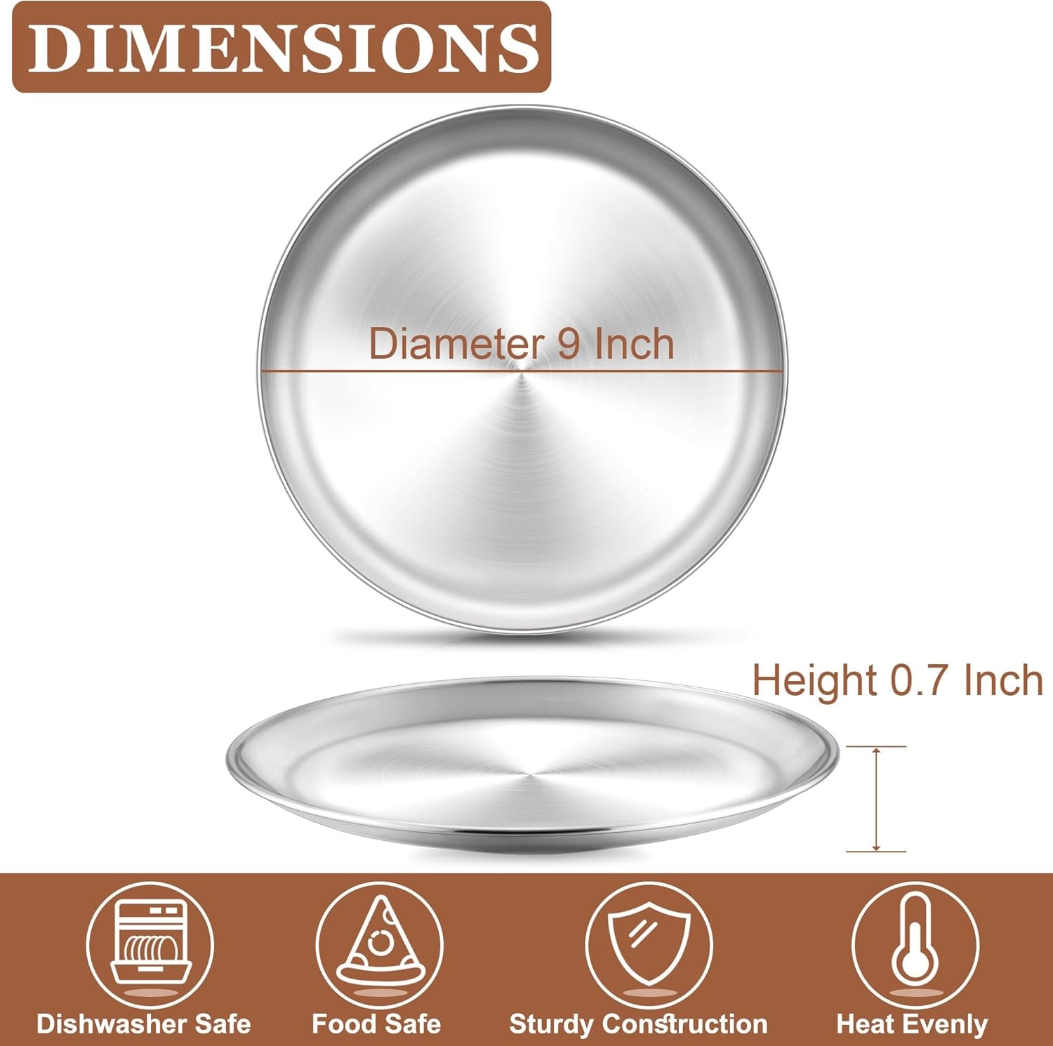 image:imageTeamFar 9 Inch Pizza Pan Stainless Steel Small Crispy Pizza Tray Round Pizza Dish Plates for Toaster Oven Baking Cooking Healthy amp Heavy Duty Easy Clean amp Dishwasher Safe4 PCS1