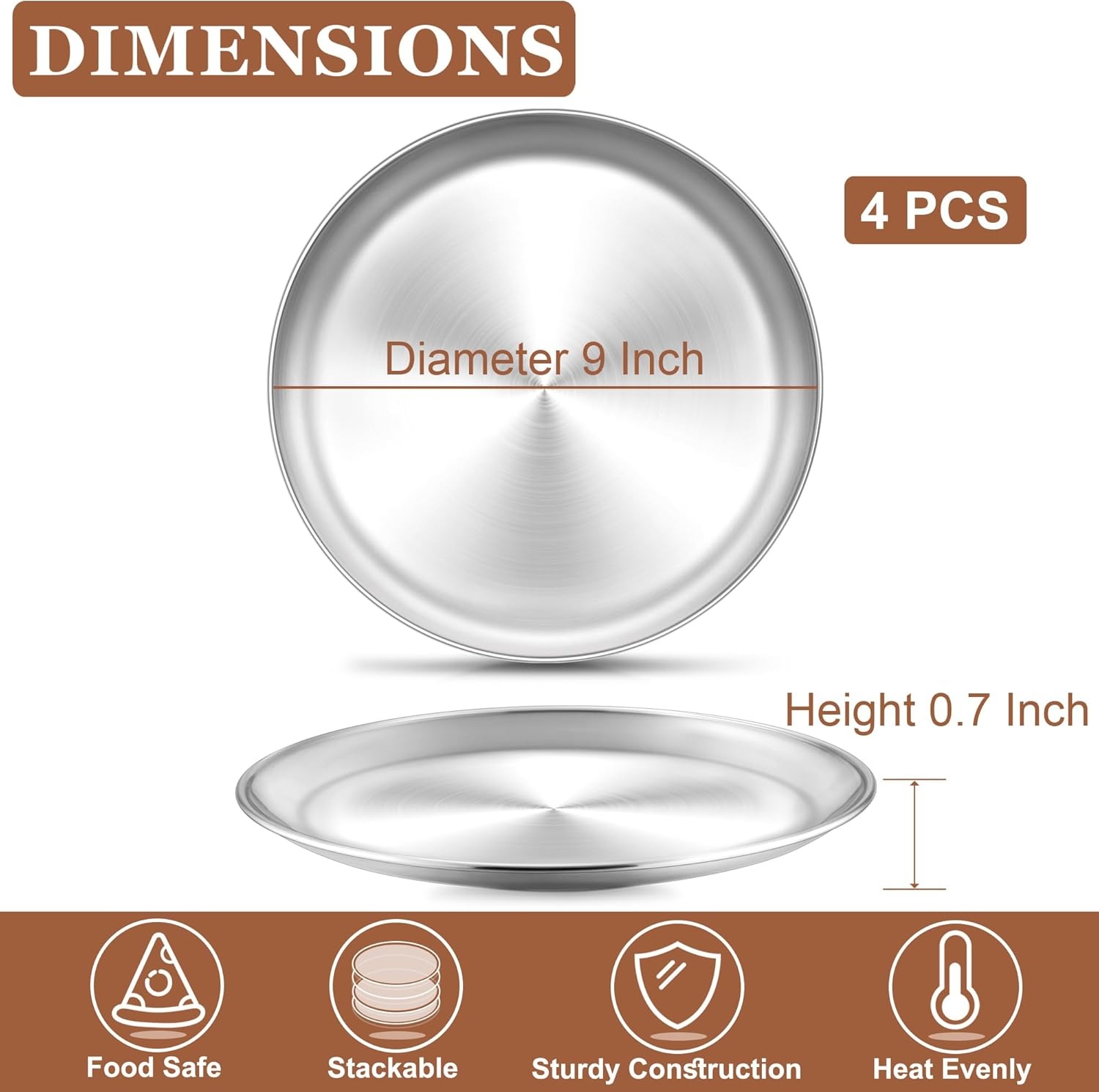 image:imageTeamFar 9 Inch Pizza Pan Stainless Steel Small Crispy Pizza Tray Round Pizza Dish Plates for Toaster Oven Baking Cooking Healthy amp Heavy Duty Easy Clean amp Dishwasher Safe4 PCS4