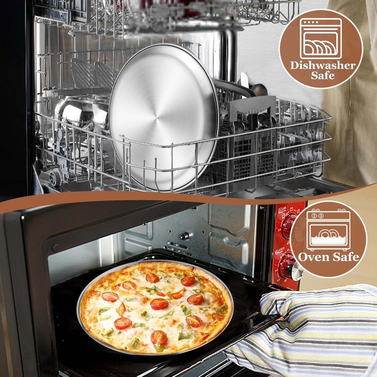 image:imageTeamFar 9 Inch Pizza Pan Stainless Steel Small Crispy Pizza Tray Round Pizza Dish Plates for Toaster Oven Baking Cooking Healthy amp Heavy Duty Easy Clean amp Dishwasher Safe4 PCS1