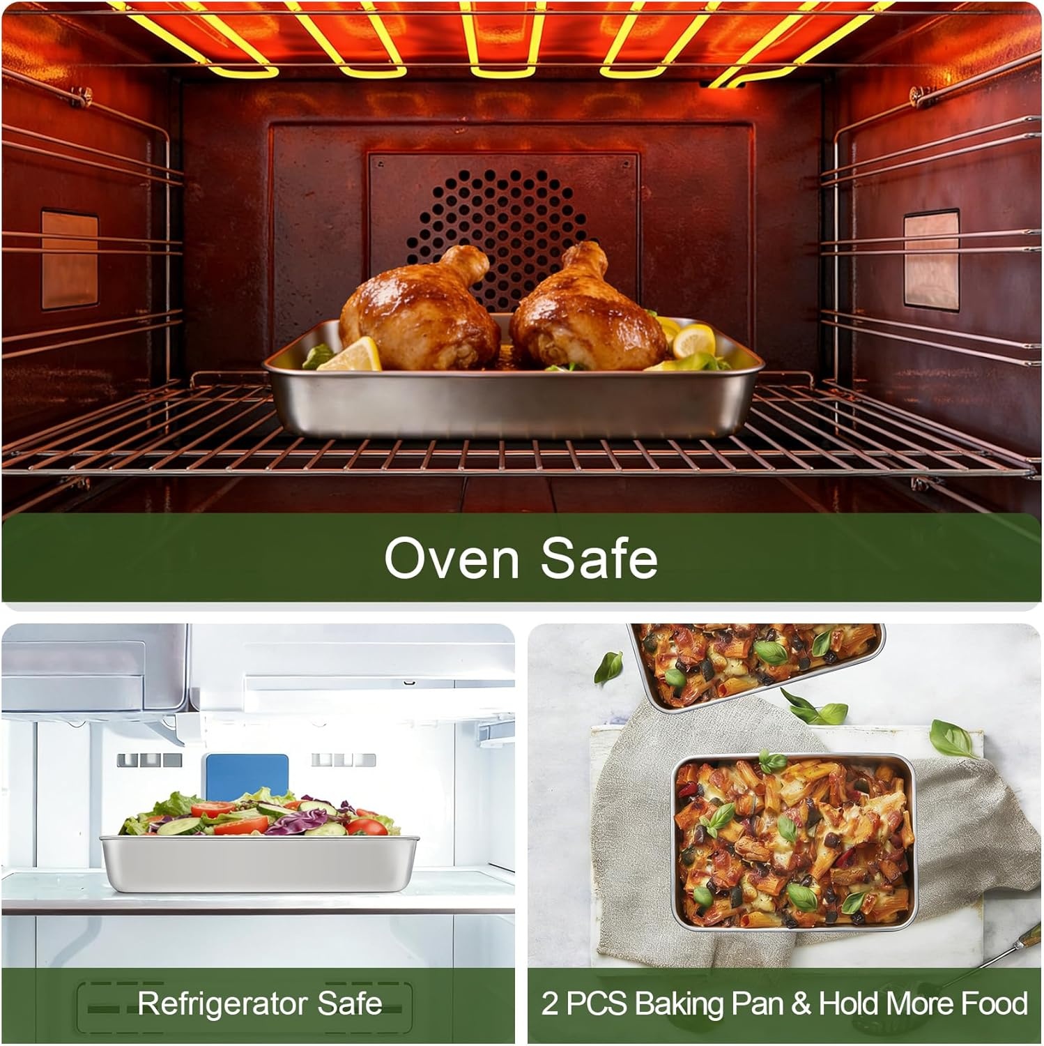 image:imageTeamFar 98x125 Baking Pan Stainless Steel Rectangular Cake Brownie Lasagna Pan for Cooking Healthy amp Sturdy Onepiece amp Even Heat Oven amp Dishwasher Safe Set of 293 Inch