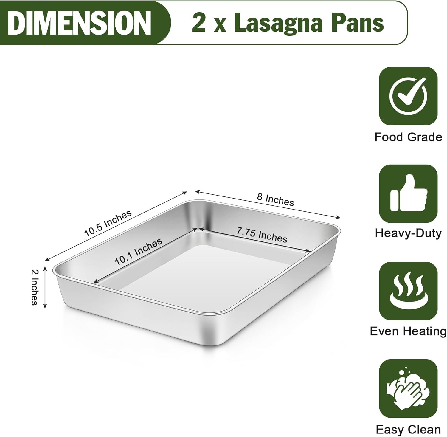image:imageTeamFar 98x125 Baking Pan Stainless Steel Rectangular Cake Brownie Lasagna Pan for Cooking Healthy amp Sturdy Onepiece amp Even Heat Oven amp Dishwasher Safe Set of 2105 Inch