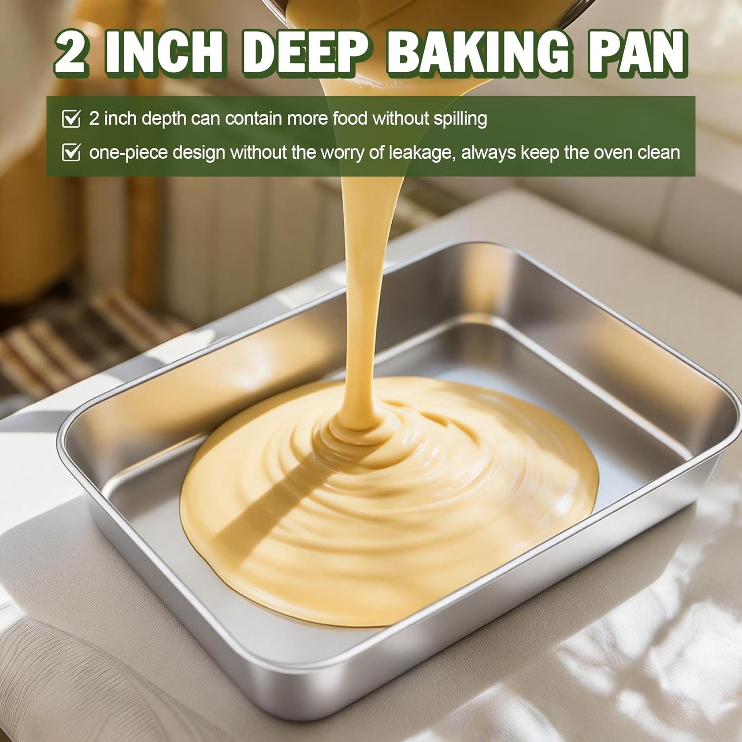 image:imageTeamFar 98x125 Baking Pan Stainless Steel Rectangular Cake Brownie Lasagna Pan for Cooking Healthy amp Sturdy Onepiece amp Even Heat Oven amp Dishwasher Safe Set of 2125 Inch