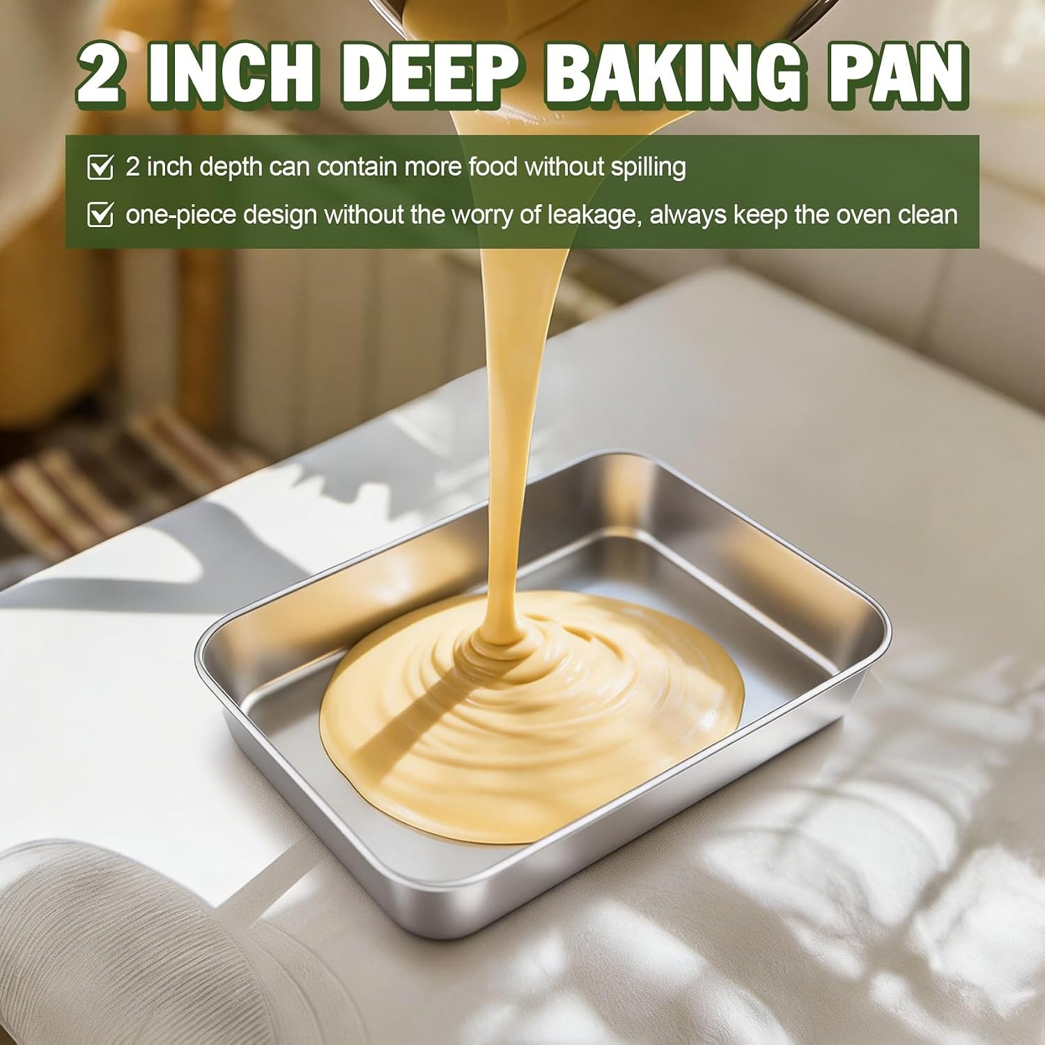 image:imageTeamFar 98x125 Baking Pan Stainless Steel Rectangular Cake Brownie Lasagna Pan for Cooking Healthy amp Sturdy Onepiece amp Even Heat Oven amp Dishwasher Safe Set of 293 Inch