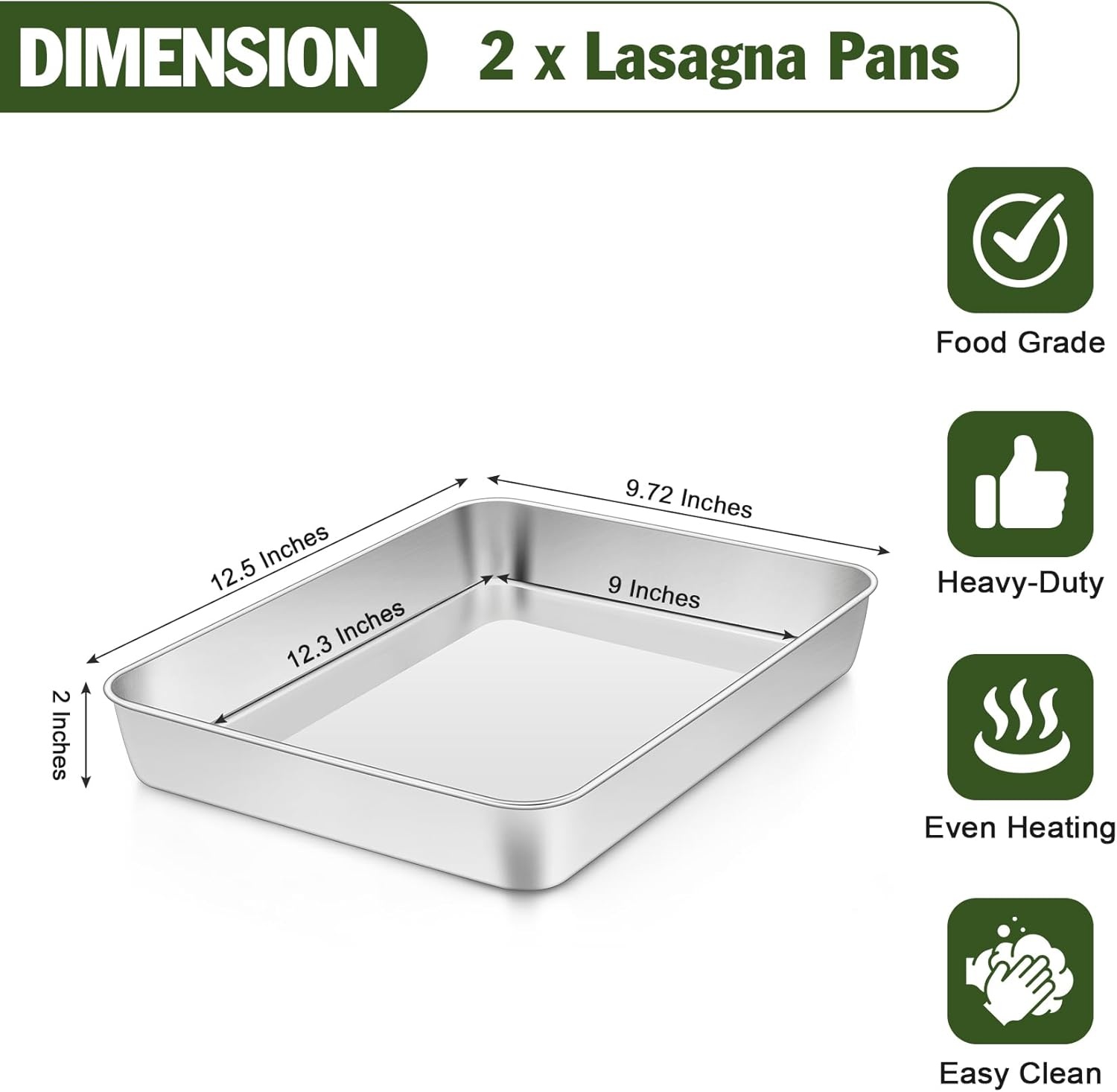 image:imageTeamFar 98x125 Baking Pan Stainless Steel Rectangular Cake Brownie Lasagna Pan for Cooking Healthy amp Sturdy Onepiece amp Even Heat Oven amp Dishwasher Safe Set of 2125 Inch