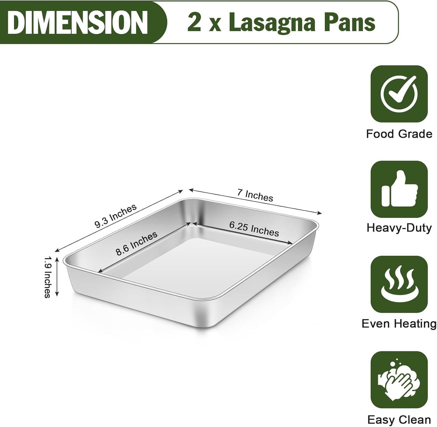 image:imageTeamFar 98x125 Baking Pan Stainless Steel Rectangular Cake Brownie Lasagna Pan for Cooking Healthy amp Sturdy Onepiece amp Even Heat Oven amp Dishwasher Safe Set of 293 Inch