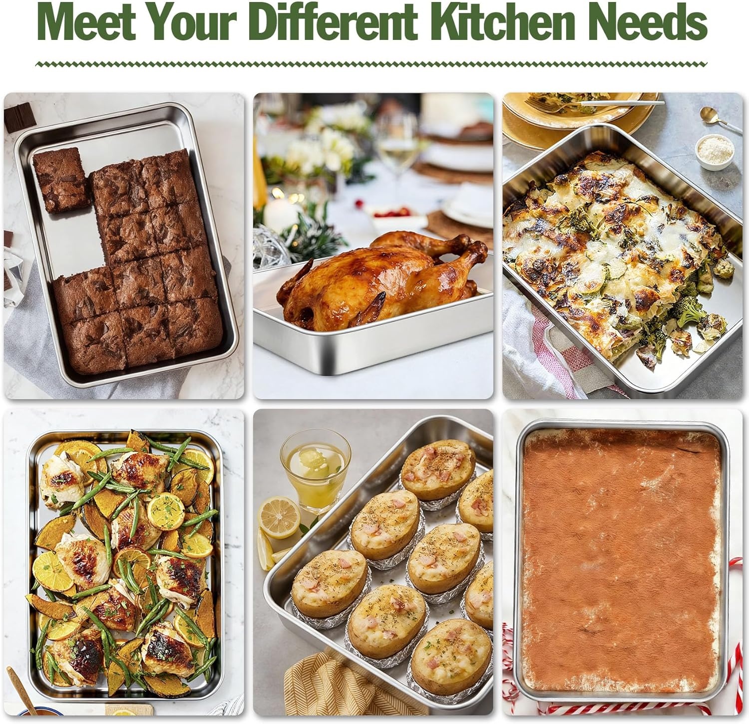 image:imageTeamFar 98x125 Baking Pan Stainless Steel Rectangular Cake Brownie Lasagna Pan for Cooking Healthy amp Sturdy Onepiece amp Even Heat Oven amp Dishwasher Safe Set of 2125 Inch