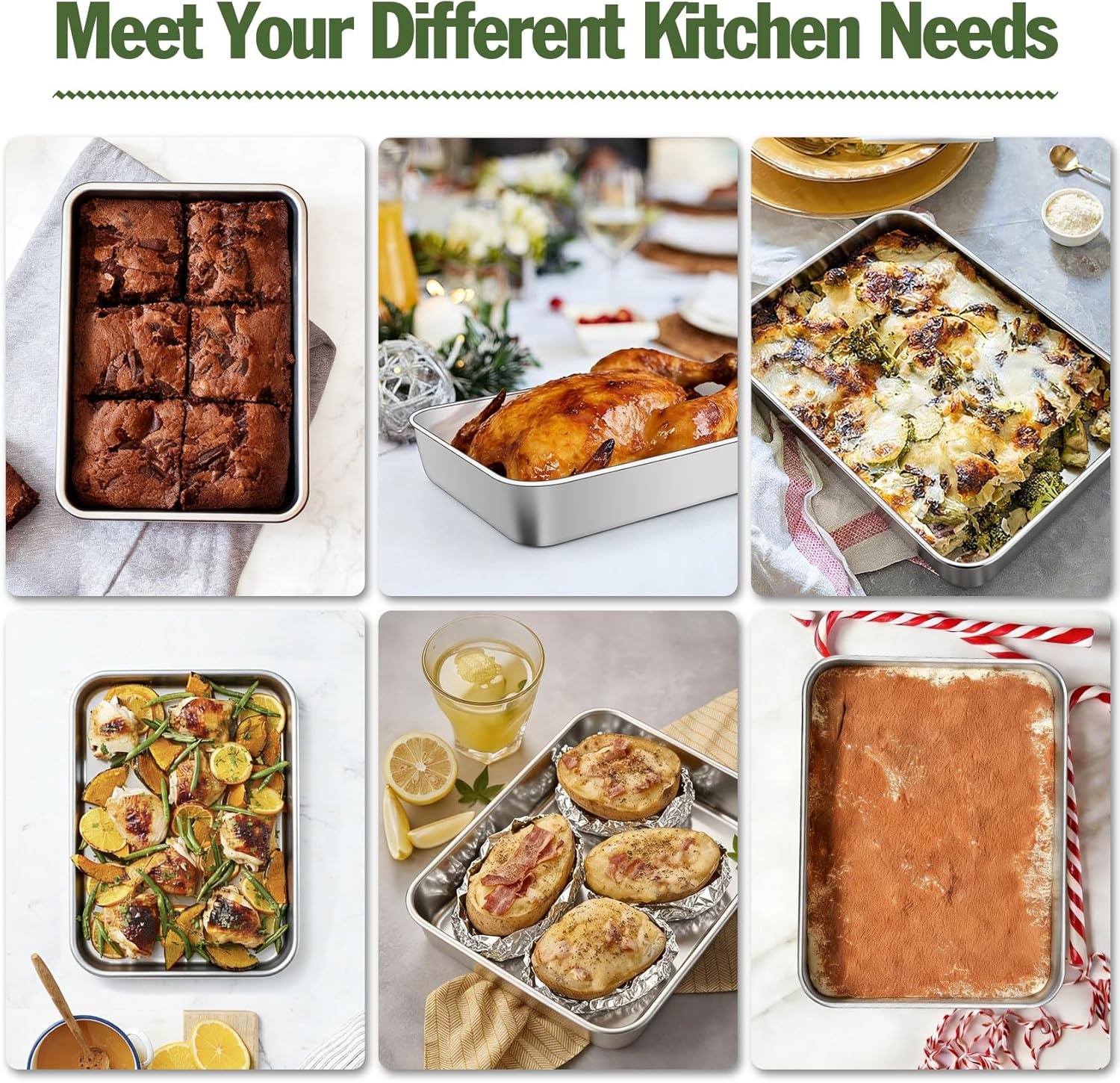 image:imageTeamFar 98x125 Baking Pan Stainless Steel Rectangular Cake Brownie Lasagna Pan for Cooking Healthy amp Sturdy Onepiece amp Even Heat Oven amp Dishwasher Safe Set of 293 Inch