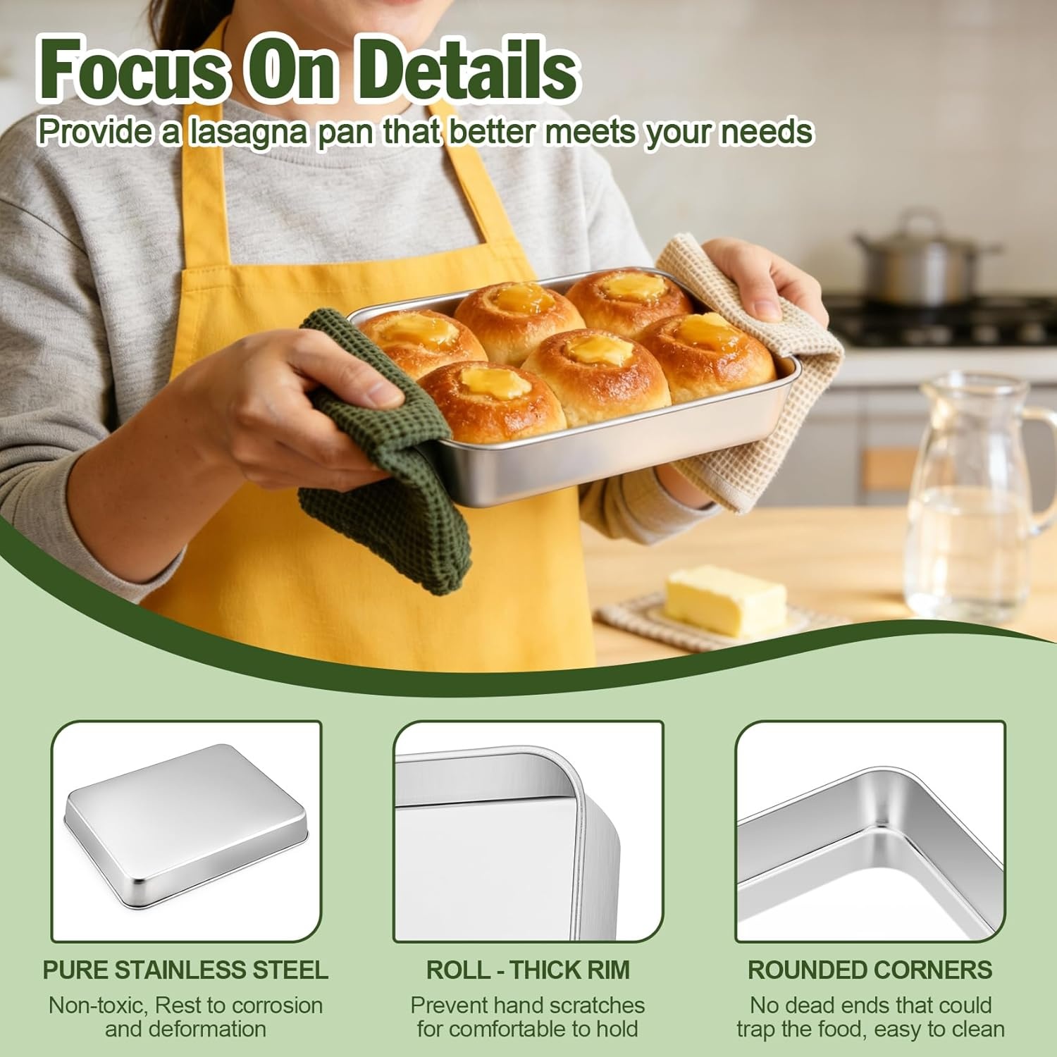 image:imageTeamFar 98x125 Baking Pan Stainless Steel Rectangular Cake Brownie Lasagna Pan for Cooking Healthy amp Sturdy Onepiece amp Even Heat Oven amp Dishwasher Safe Set of 293 Inch