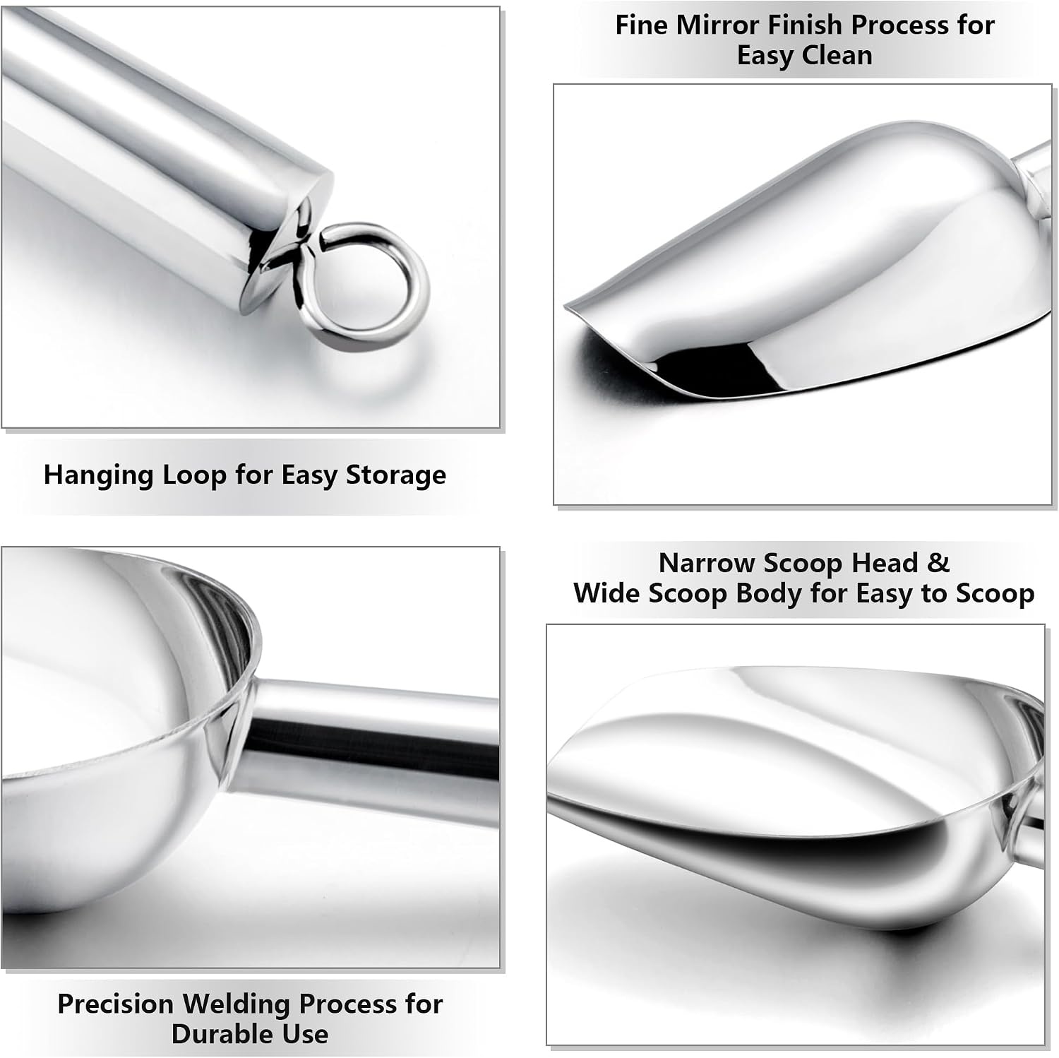 image:imageTeamFar Ice Scoop 5oz Stainless Steel Metal Food Scoop Scooper for Kitchen Bar Party Wedding Heavy Duty amp Healthy Easy Storage amp Multipurpose Mirror finish amp Smooth Edge Dishwasher Safe 4 PCSSilver