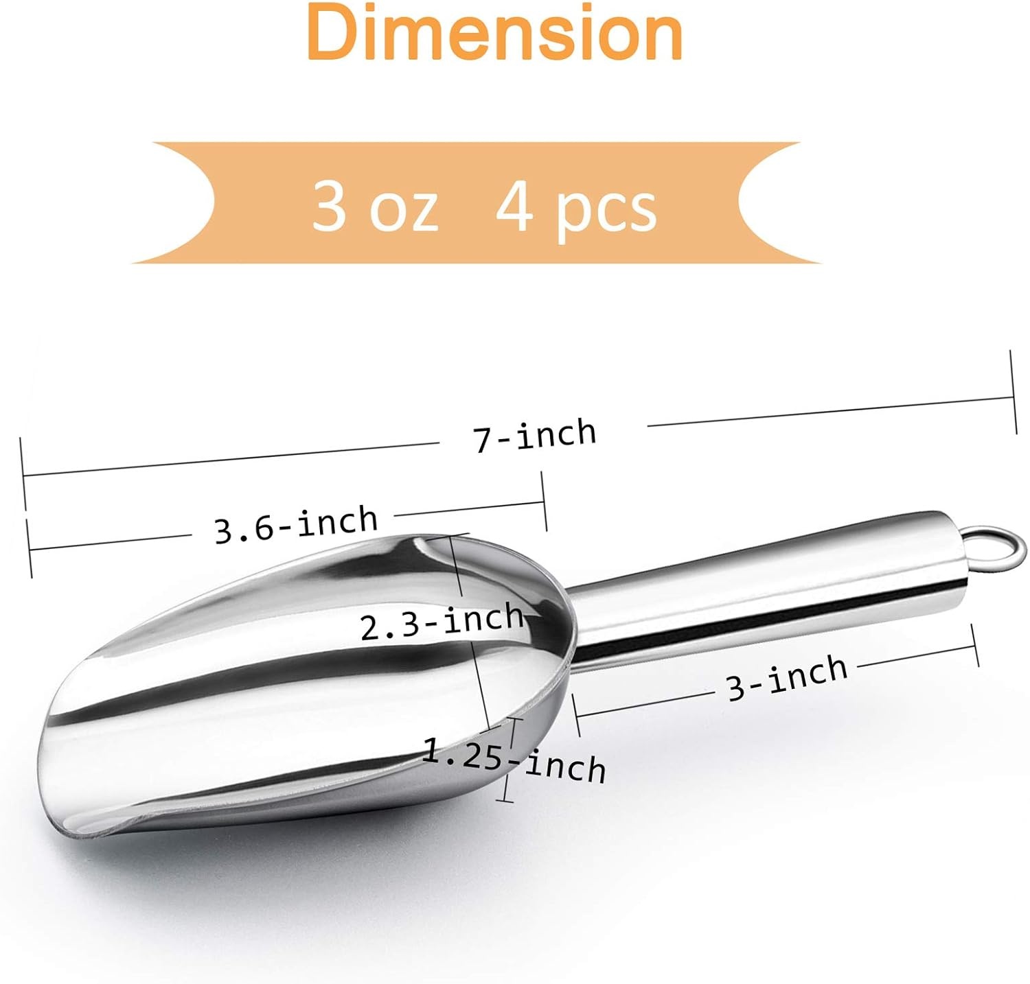 image:imageTeamFar Ice Scoop 5oz Stainless Steel Metal Food Scoop Scooper for Kitchen Bar Party Wedding Heavy Duty amp Healthy Easy Storage amp Multipurpose Mirror finish amp Smooth Edge Dishwasher Safe 4 PCSSilver