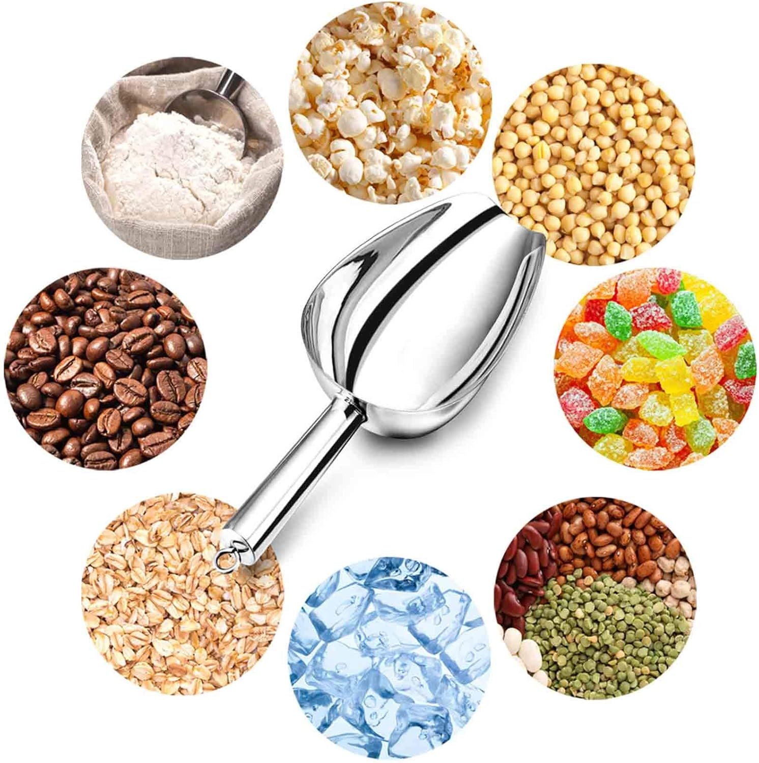 image:imageTeamFar Ice Scoop 5oz Stainless Steel Metal Food Scoop Scooper for Kitchen Bar Party Wedding Heavy Duty amp Healthy Easy Storage amp Multipurpose Mirror finish amp Smooth Edge Dishwasher Safe 4 PCSSilver