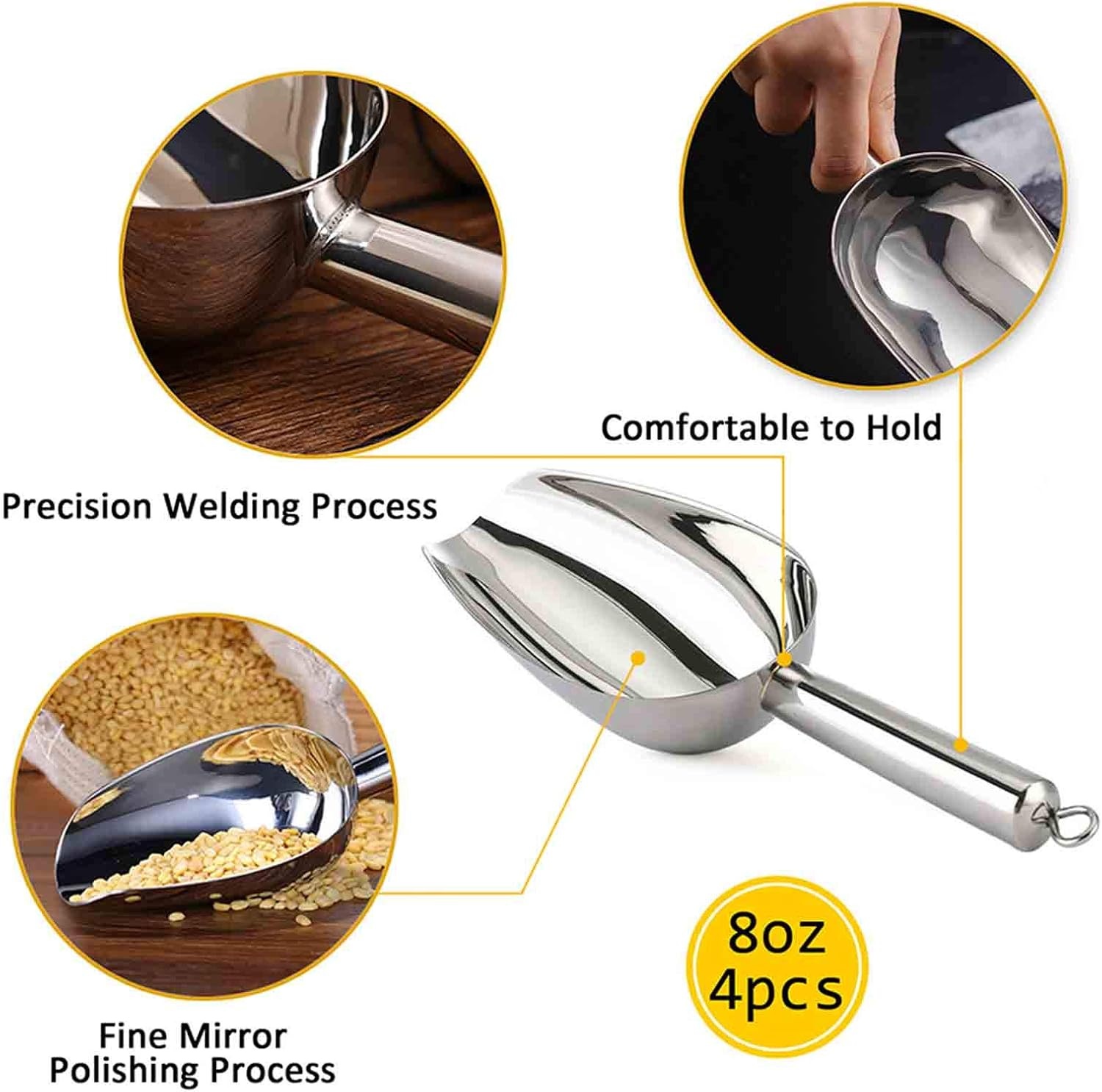 image:imageTeamFar Ice Scoop 5oz Stainless Steel Metal Food Scoop Scooper for Kitchen Bar Party Wedding Heavy Duty amp Healthy Easy Storage amp Multipurpose Mirror finish amp Smooth Edge Dishwasher Safe 4 PCSSilver