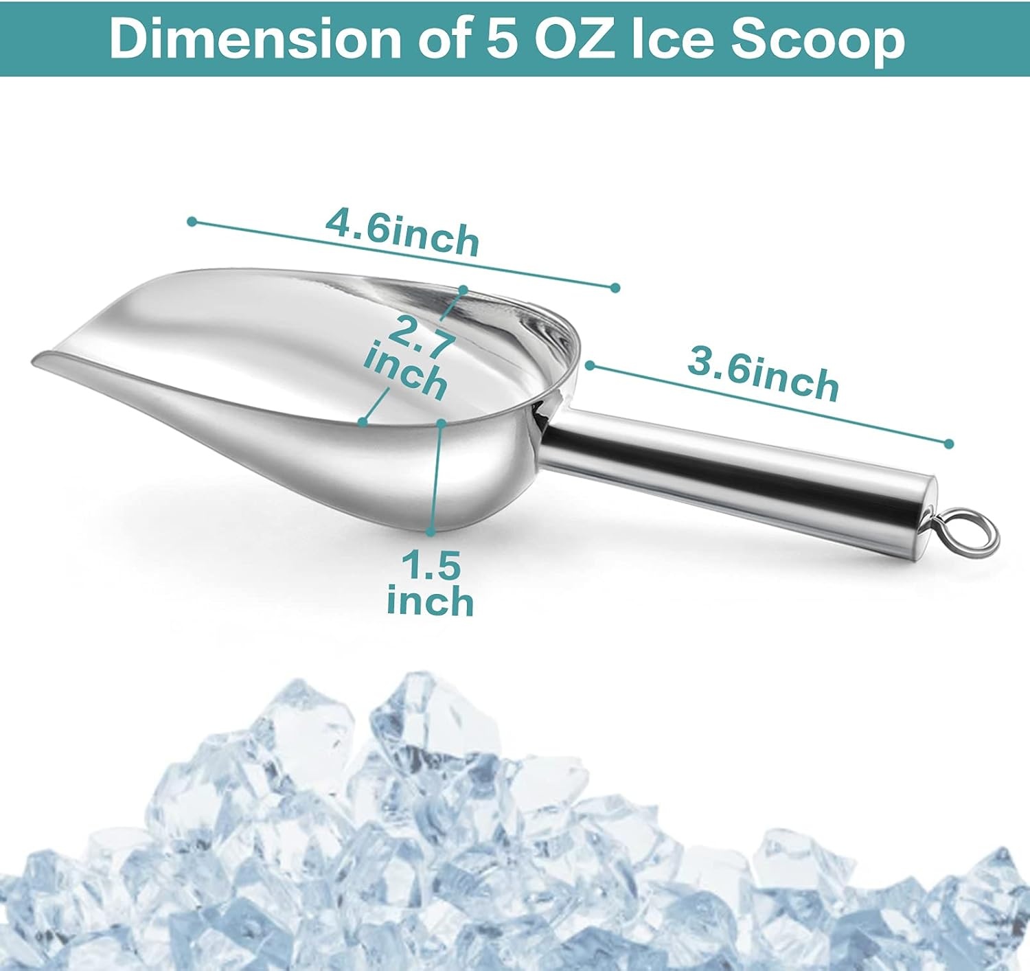 image:imageTeamFar Ice Scoop 5oz Stainless Steel Metal Food Scoop Scooper for Kitchen Bar Party Wedding Heavy Duty amp Healthy Easy Storage amp Multipurpose Mirror finish amp Smooth Edge Dishwasher Safe 4 PCSSilver