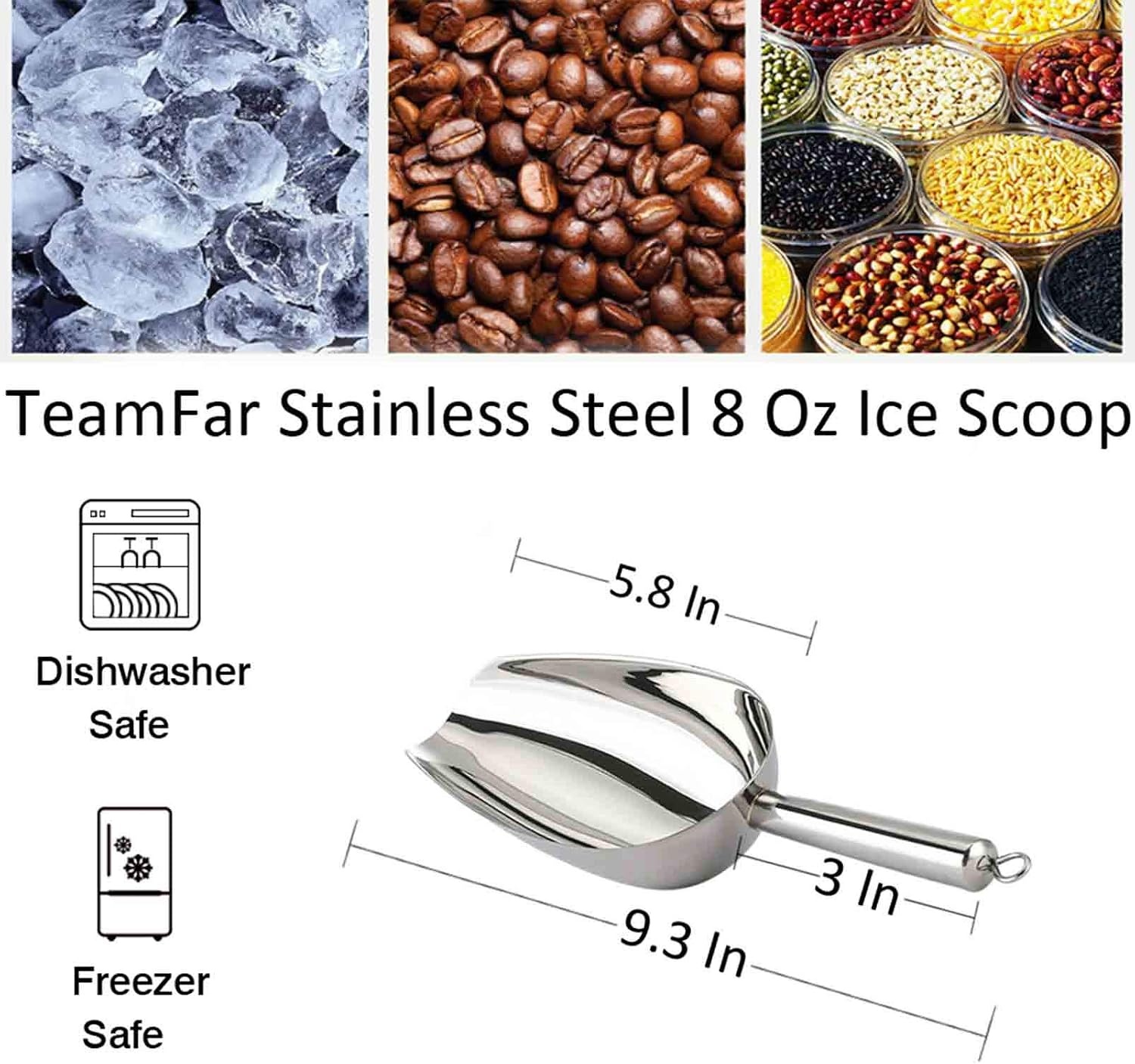 image:imageTeamFar Ice Scoop 5oz Stainless Steel Metal Food Scoop Scooper for Kitchen Bar Party Wedding Heavy Duty amp Healthy Easy Storage amp Multipurpose Mirror finish amp Smooth Edge Dishwasher Safe 4 PCSSilver