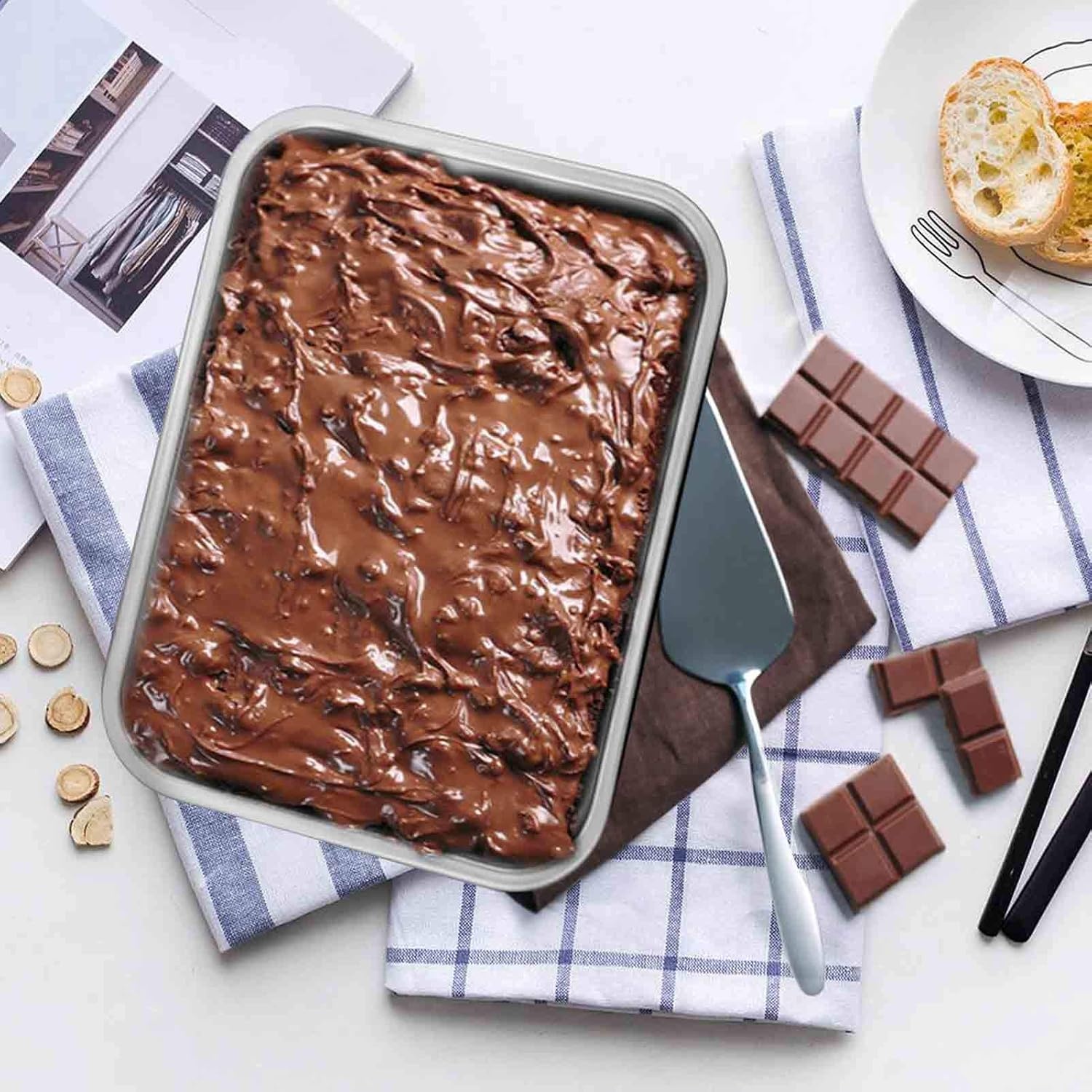 image:imageTeamFar Lasagna Pan Rectangular Cake Pan Brownie Bake Dish Stainless Steel 12751032 Heavy Duty amp Healthy Deep Side amp Brushed Surface Easy Clean amp Dishwasher safe1275 x 10 x 32
