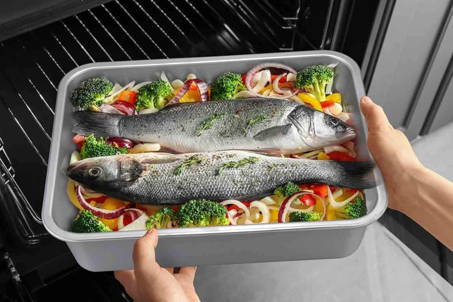 image:imageTeamFar Lasagna Pan Rectangular Cake Pan Brownie Bake Dish Stainless Steel 12751032 Heavy Duty amp Healthy Deep Side amp Brushed Surface Easy Clean amp Dishwasher safe1275 x 10 x 32
