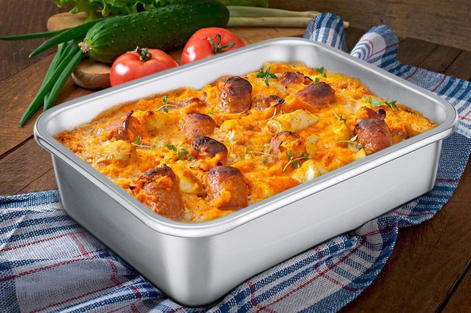 image:imageTeamFar Lasagna Pan Rectangular Cake Pan Brownie Bake Dish Stainless Steel 12751032 Heavy Duty amp Healthy Deep Side amp Brushed Surface Easy Clean amp Dishwasher safe105x825x325 Pack of 2