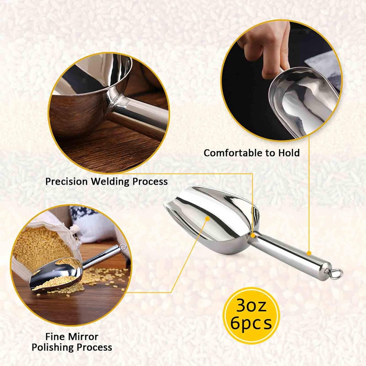 image:imageTeamFar Mini Scoop 3 Oz 6 PCS Canister Scoops Small Ice Candy Scoop Stainless Steel for Kitchen Dispenser Buffet Jars Rust Free amp Sturdy Utility amp Mirror Finish Dishwasher Safe