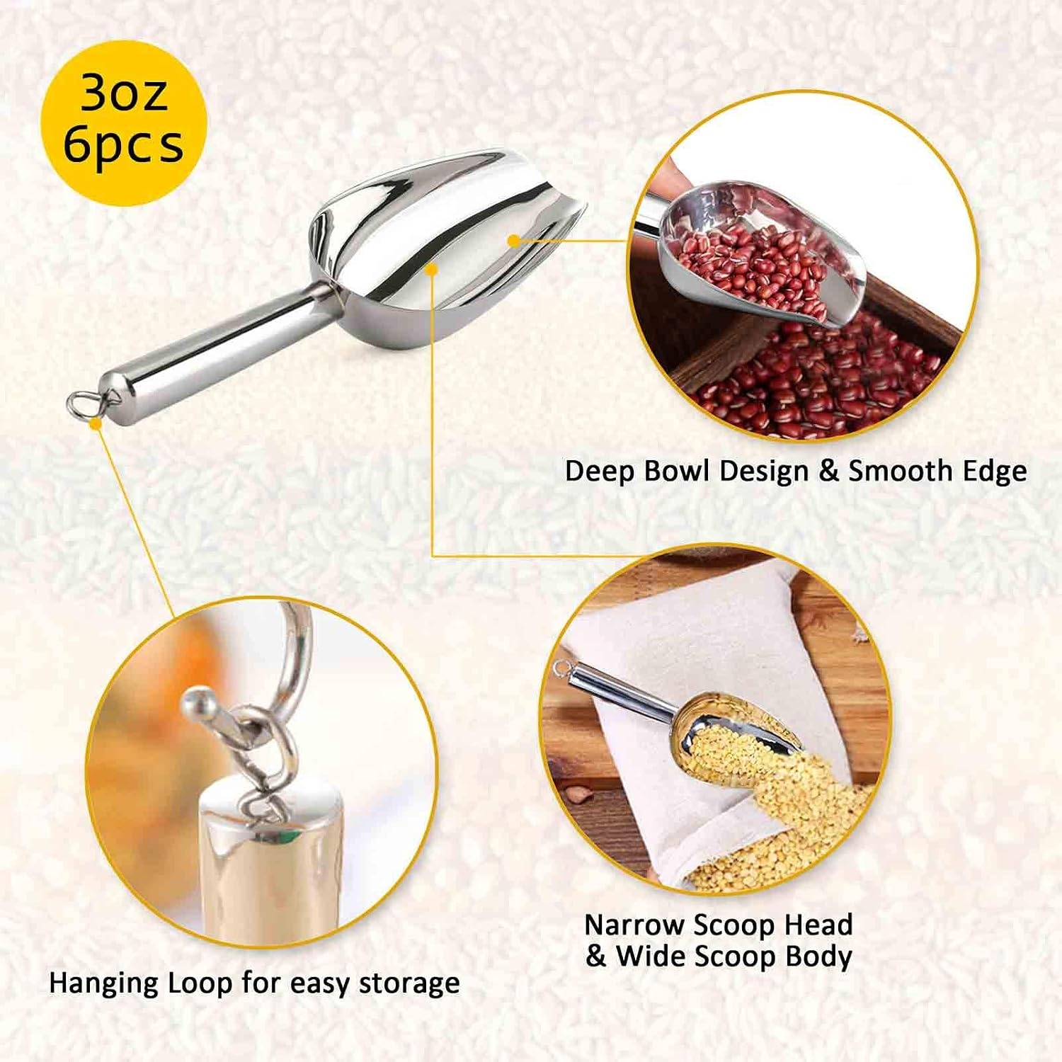 image:imageTeamFar Mini Scoop 3 Oz 6 PCS Canister Scoops Small Ice Candy Scoop Stainless Steel for Kitchen Dispenser Buffet Jars Rust Free amp Sturdy Utility amp Mirror Finish Dishwasher Safe