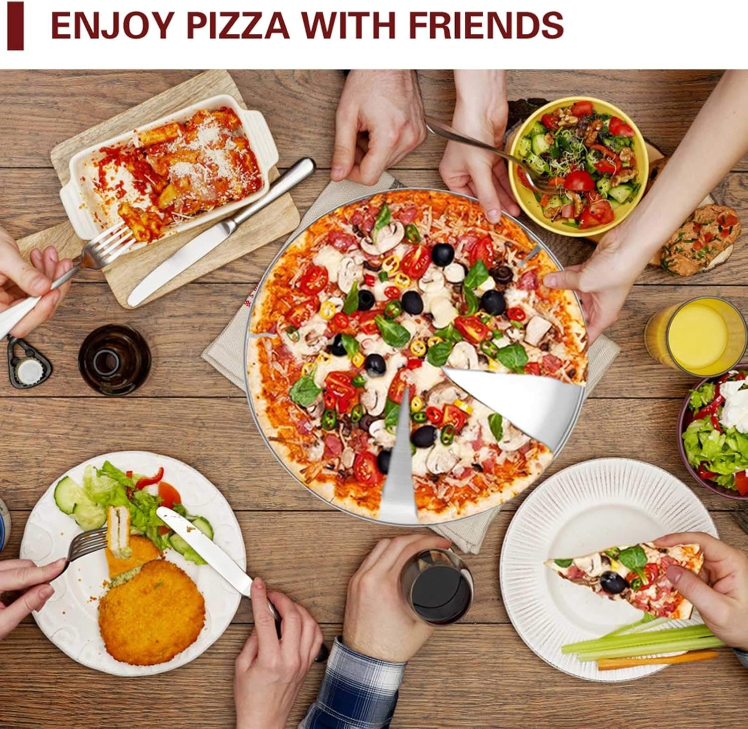image:imageTeamFar Pizza Pan 12 inch Pizza Pan Set Round Pizza Oven Baking Pans Tray Stainless Steel for Home Restaurant Party Healthy amp Heavy Duty Dishwasher Safe amp Easy Clean Set of 4Silver