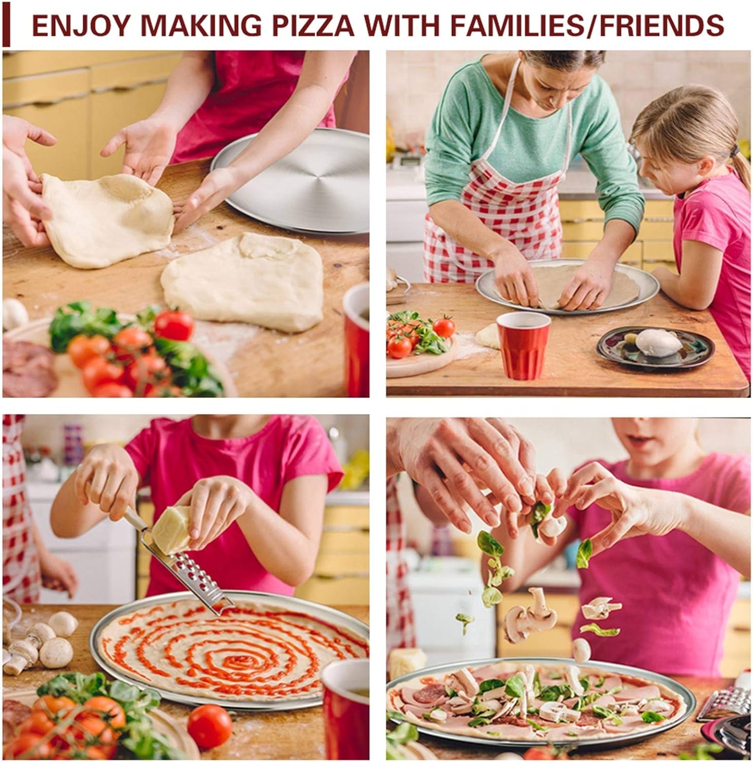 image:imageTeamFar Pizza Pan 12 inch Pizza Pan Set Round Pizza Oven Baking Pans Tray Stainless Steel for Home Restaurant Party Healthy amp Heavy Duty Dishwasher Safe amp Easy Clean Set of 4Silver