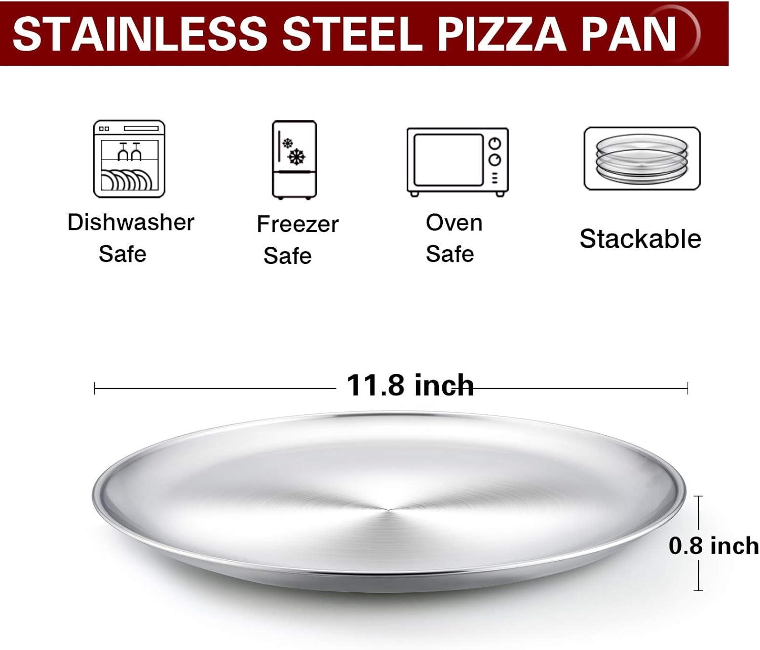 image:imageTeamFar Pizza Pan 12 inch Pizza Pan Set Round Pizza Oven Baking Pans Tray Stainless Steel for Home Restaurant Party Healthy amp Heavy Duty Dishwasher Safe amp Easy Clean Set of 4Silver