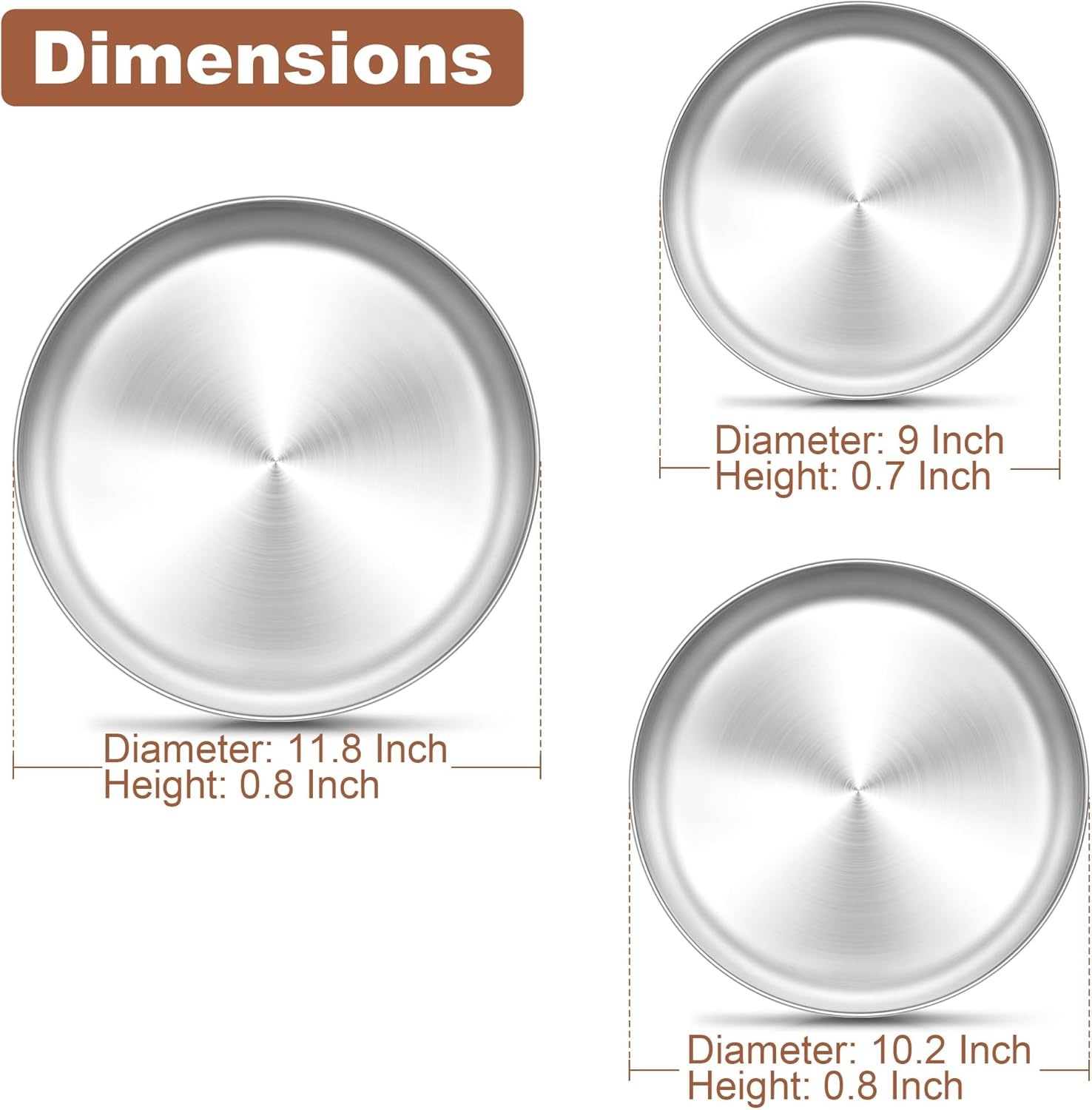 image:imageTeamFar Pizza Pan 9 Inch 10 Inch 12 Inch Stainless Steel Pizza Pans Set 3 Sizes Round Pizza Oven Baking Serving Plate Tray for Pizza Pie Cookie NonToxic amp Heavy Duty Dishwasher SafeSilver