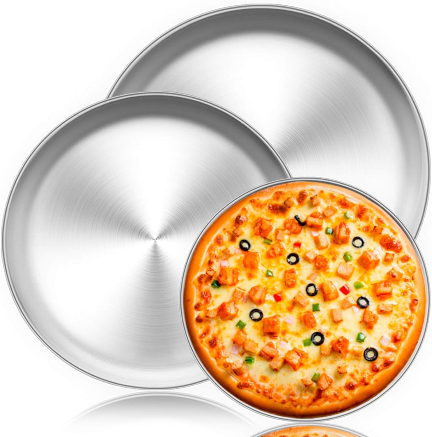 image:imageTeamFar Pizza Pan 9 Inch 10 Inch 12 Inch Stainless Steel Pizza Pans Set 3 Sizes Round Pizza Oven Baking Serving Plate Tray for Pizza Pie Cookie NonToxic amp Heavy Duty Dishwasher SafeSilver