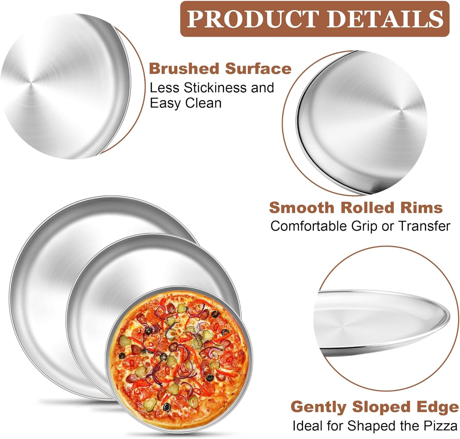 image:imageTeamFar Pizza Pan 9 Inch 10 Inch 12 Inch Stainless Steel Pizza Pans Set 3 Sizes Round Pizza Oven Baking Serving Plate Tray for Pizza Pie Cookie NonToxic amp Heavy Duty Dishwasher SafeSilver