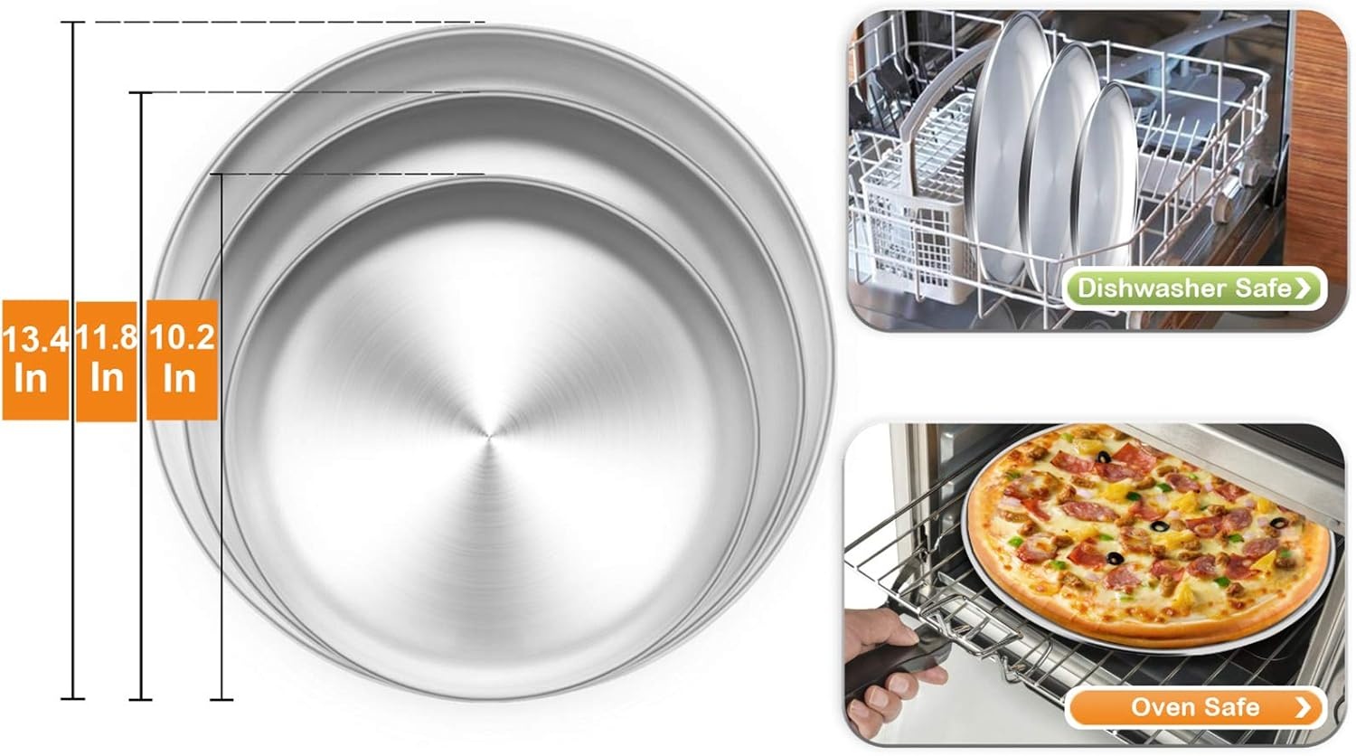image:imageTeamFar Pizza Pan 9 Inch 10 Inch 12 Inch Stainless Steel Pizza Pans Set 3 Sizes Round Pizza Oven Baking Serving Plate Tray for Pizza Pie Cookie NonToxic amp Heavy Duty Dishwasher SafeSilver