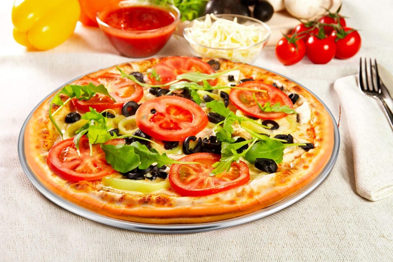 image:imageTeamFar Pizza Pan 9 Inch 10 Inch 12 Inch Stainless Steel Pizza Pans Set 3 Sizes Round Pizza Oven Baking Serving Plate Tray for Pizza Pie Cookie NonToxic amp Heavy Duty Dishwasher SafeSilver