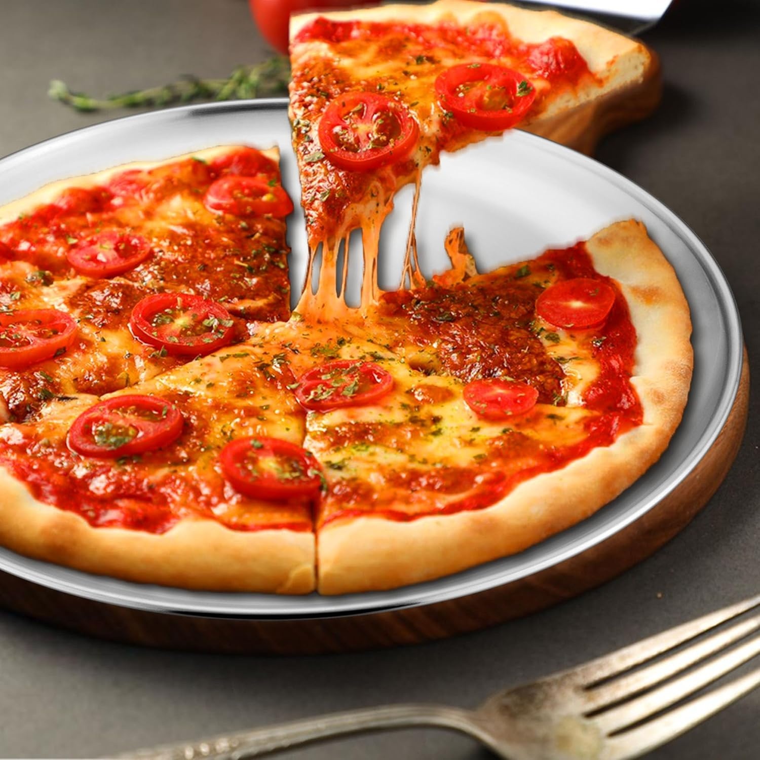 image:imageTeamFar Pizza Pan 9 Inch 10 Inch 12 Inch Stainless Steel Pizza Pans Set 3 Sizes Round Pizza Oven Baking Serving Plate Tray for Pizza Pie Cookie NonToxic amp Heavy Duty Dishwasher SafeSilver