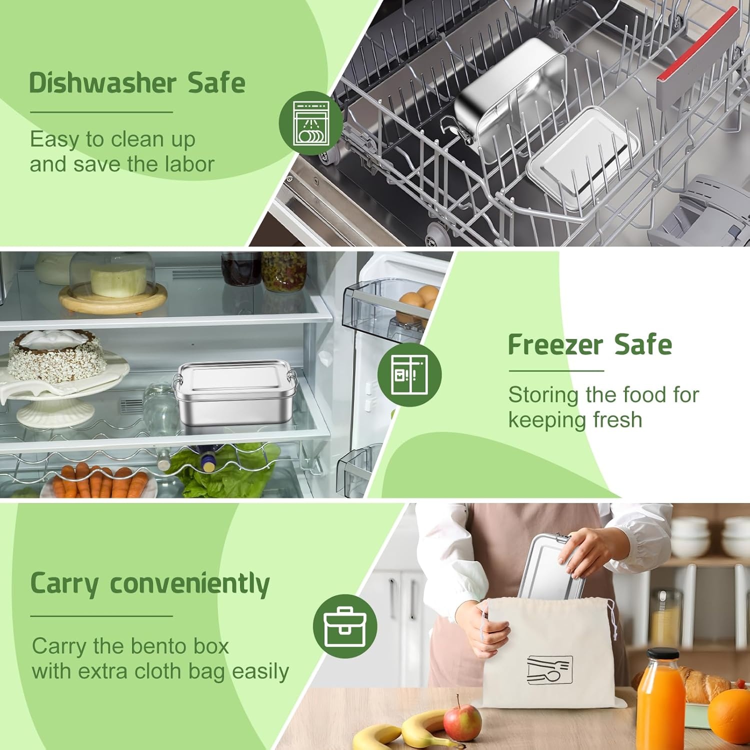 image:imageTeamFar Stainless Steel Bento Box 47oz1400ML Large Metal Bento Lunch Box Container for AdultsKids for HomeSchoolOfficeTravel With 2 Removable Dividers LeakProof amp Dishwasher Safe850ML