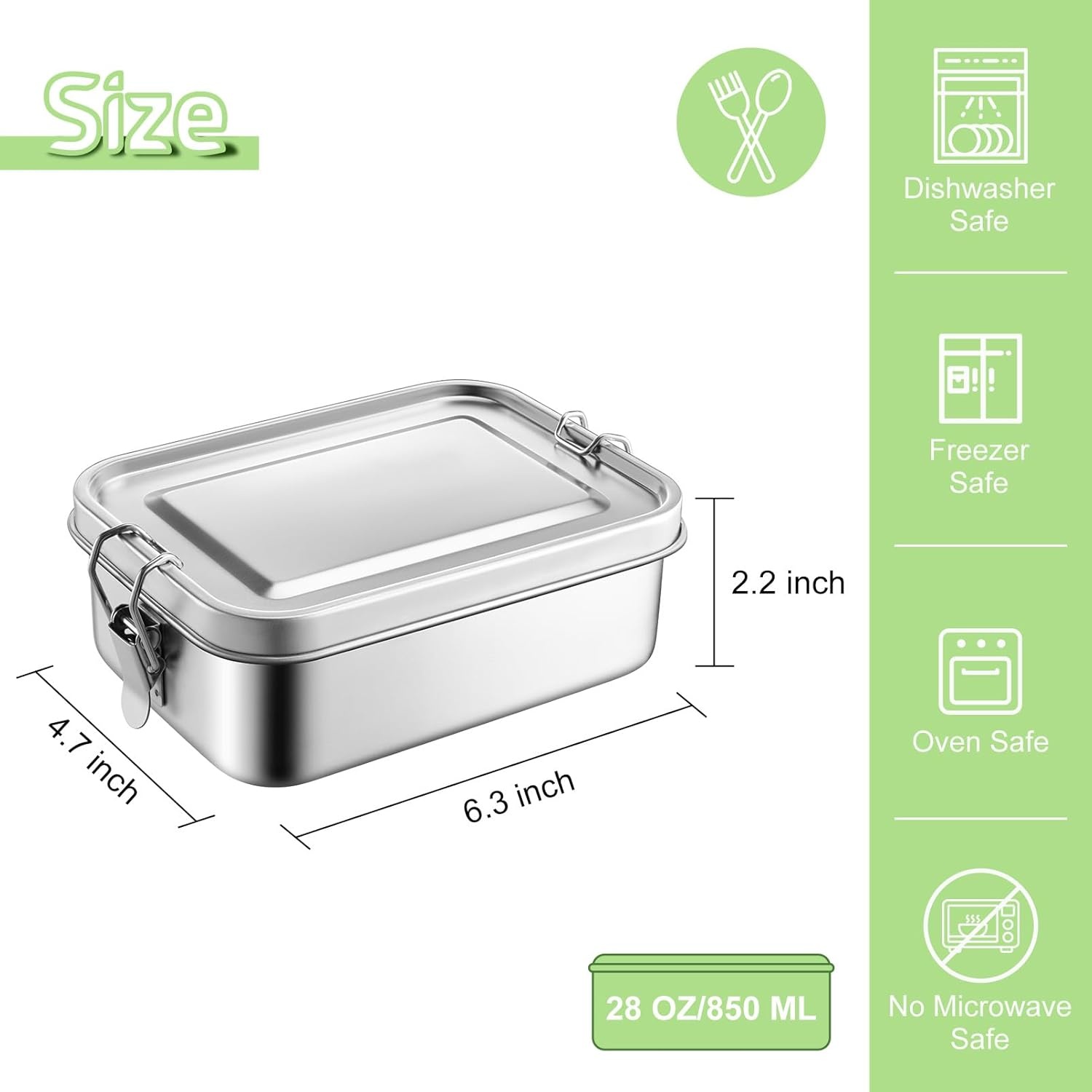 image:imageTeamFar Stainless Steel Bento Box 47oz1400ML Large Metal Bento Lunch Box Container for AdultsKids for HomeSchoolOfficeTravel With 2 Removable Dividers LeakProof amp Dishwasher Safe850ML