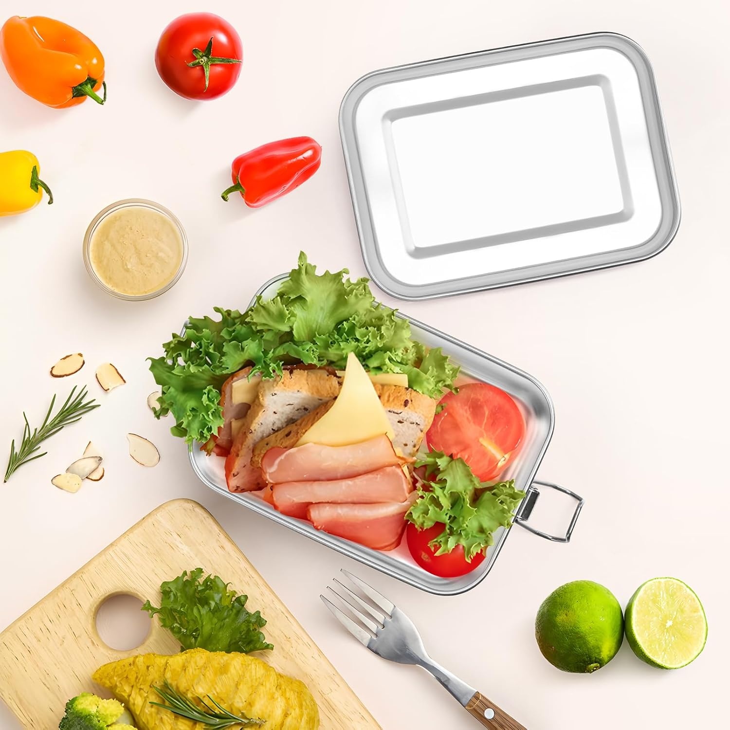 image:imageTeamFar Stainless Steel Bento Box 47oz1400ML Large Metal Bento Lunch Box Container for AdultsKids for HomeSchoolOfficeTravel With 2 Removable Dividers LeakProof amp Dishwasher Safe1400ML