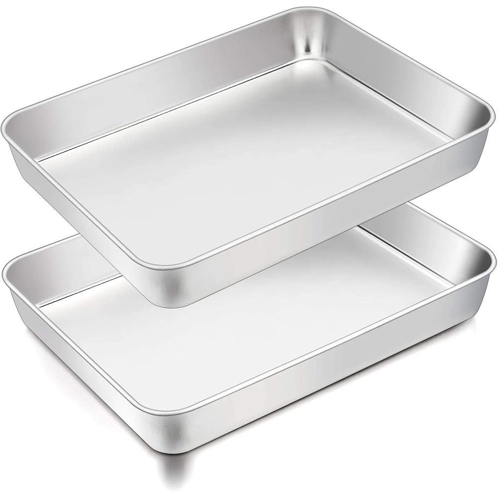 image:imageTeamFar 98x125 Baking Pan Stainless Steel Rectangular Cake Brownie Lasagna Pan for Cooking Healthy amp Sturdy Onepiece amp Even Heat Oven amp Dishwasher Safe Set of 2125 Inch