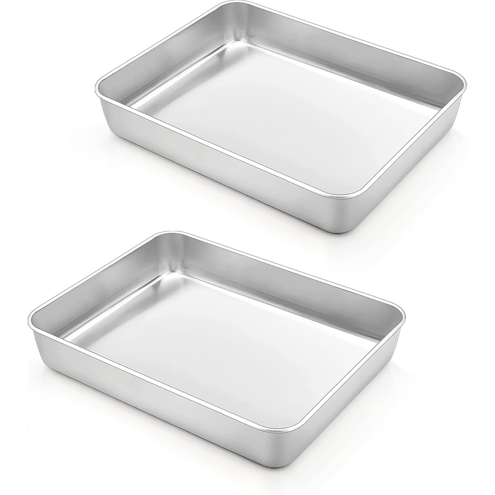 image:imageTeamFar 98x125 Baking Pan Stainless Steel Rectangular Cake Brownie Lasagna Pan for Cooking Healthy amp Sturdy Onepiece amp Even Heat Oven amp Dishwasher Safe Set of 293 Inch